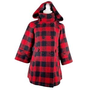 UO Pins and Needles Red plaid hooded coat size S